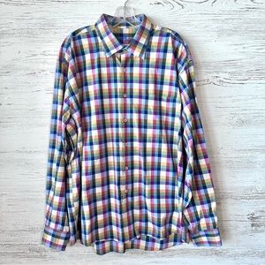 ALAN FLUSSER Gingham Check Plaid Rainbow Multicolor Button Down Shirt XXL Cotton
